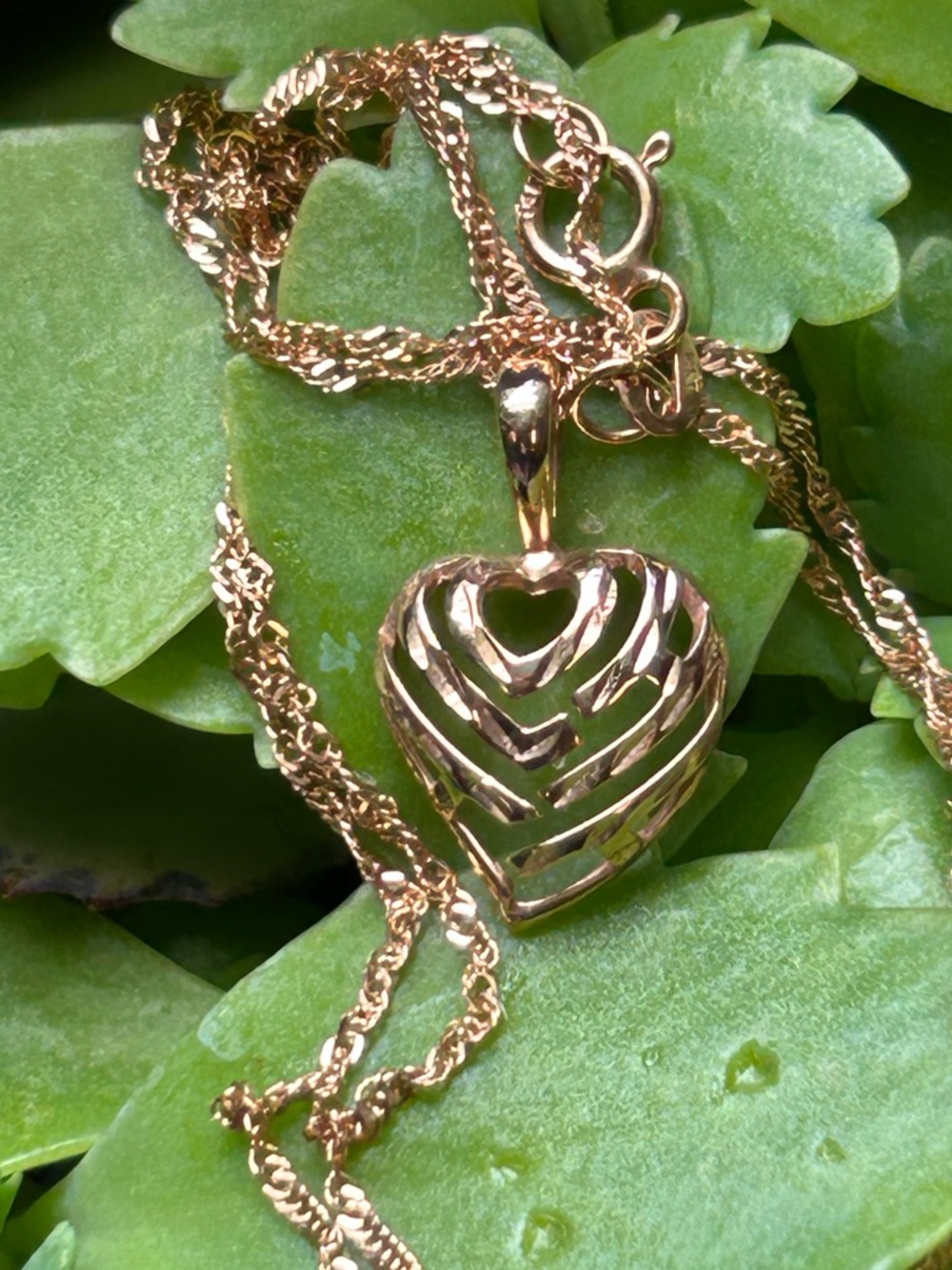 Maui divers 14k rose gold diamond cut aloha heart pendant necklace 20” chain